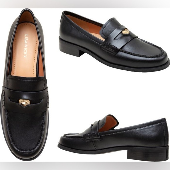 LISA & VICKY Black Leather Penny Loafers - Picture 6 of 6